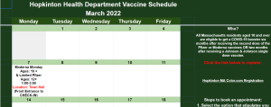 Health Department Vaccine Calendar for March